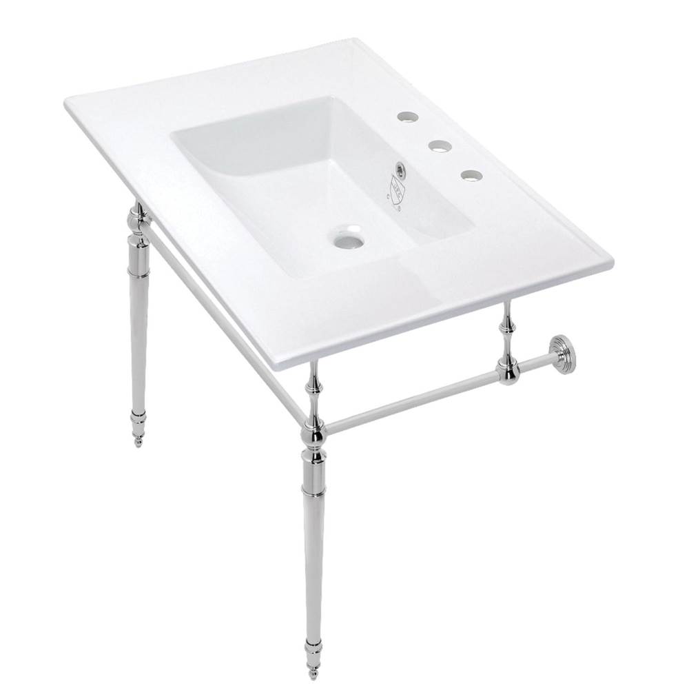 Kingston Brass Edwardian 31'' Console Sink with Brass Legs (8-Inch, 3 Hole), White/Polished Chrome