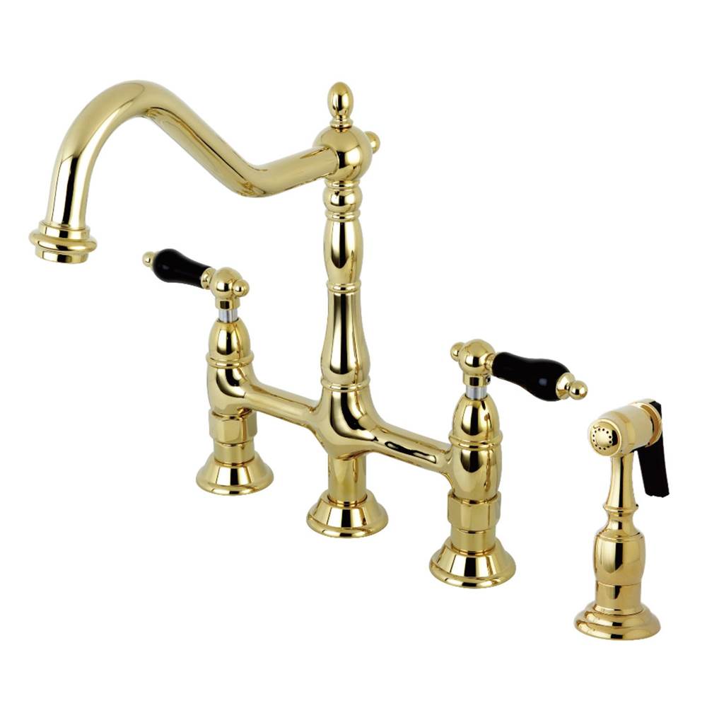 Kingston Brass Duchess Bridge Kitchen Faucet with Brass Sprayer, Polished Brass