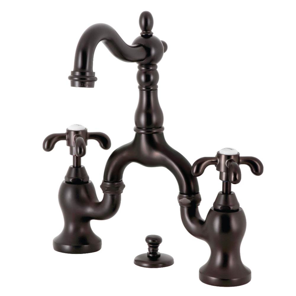 Kingston Brass Kingston Brass KS7975TX French Country Bridge Bathroom Faucet with Brass Pop-Up, Oil Rubbed Bronze