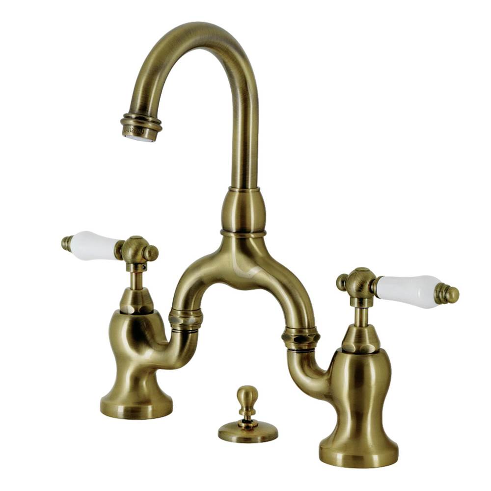 Kingston Brass Kingston Brass KS7993PL English Country Bridge Bathroom Faucet with Brass Pop-Up, Antique Brass