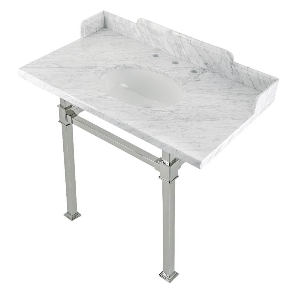 Kingston Brass Kingston Brass LMS36MOQ6 Viceroy 36'' Carrara Marble Console Sink with Stainless Steel Legs, Marble White/Polished Nickel
