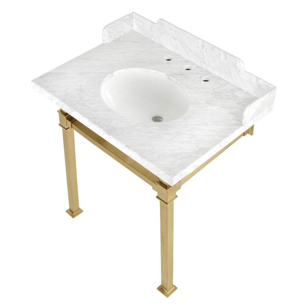 Kingston Brass Kingston Brass LMS30MOQ7 Viceroy 30'' Carrara Marble Console Sink with Stainless Steel Legs, Marble White/Brushed Brass