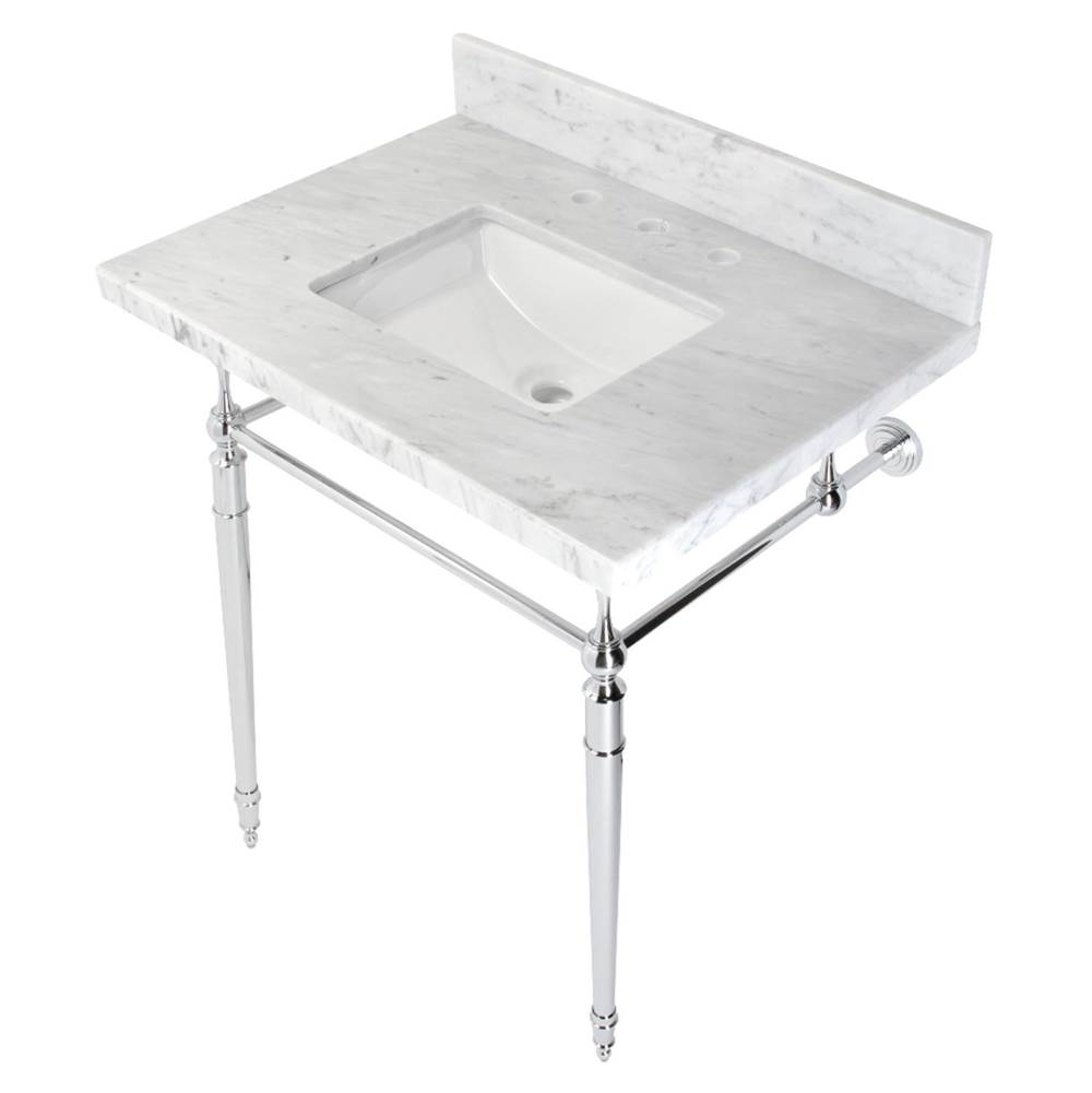 Kingston Brass Edwardian 30'' Console Sink with Brass Legs (8-Inch, 3 Hole), Marble White/Polished Chrome