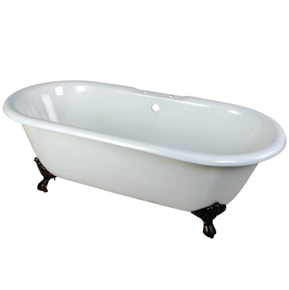 Kingston Brass Aqua Eden 66-Inch Cast Iron Double Ended Clawfoot Tub with 7-Inch Faucet Drillings, White/Oil Rubbed Bronze