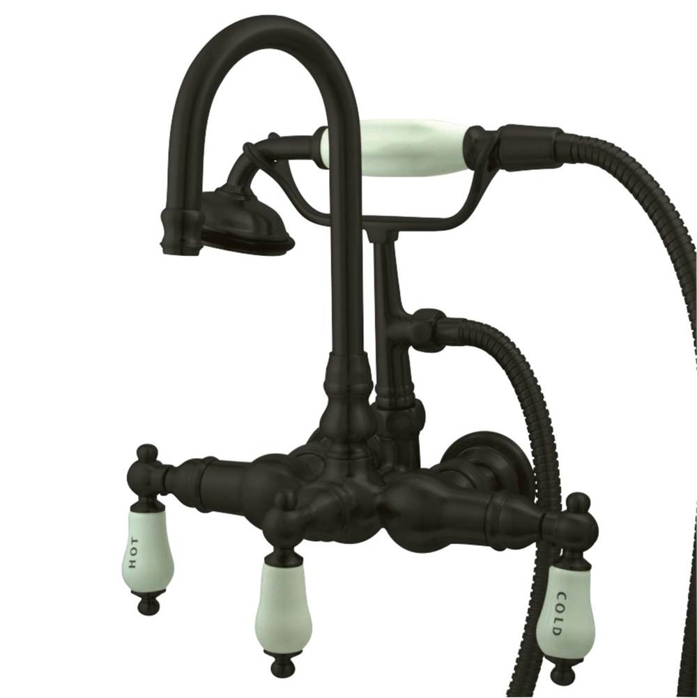 Kingston Brass Vintage 3-3/8'' Wall Mount Tub Faucet with Hand Shower, Oil Rubbed Bronze