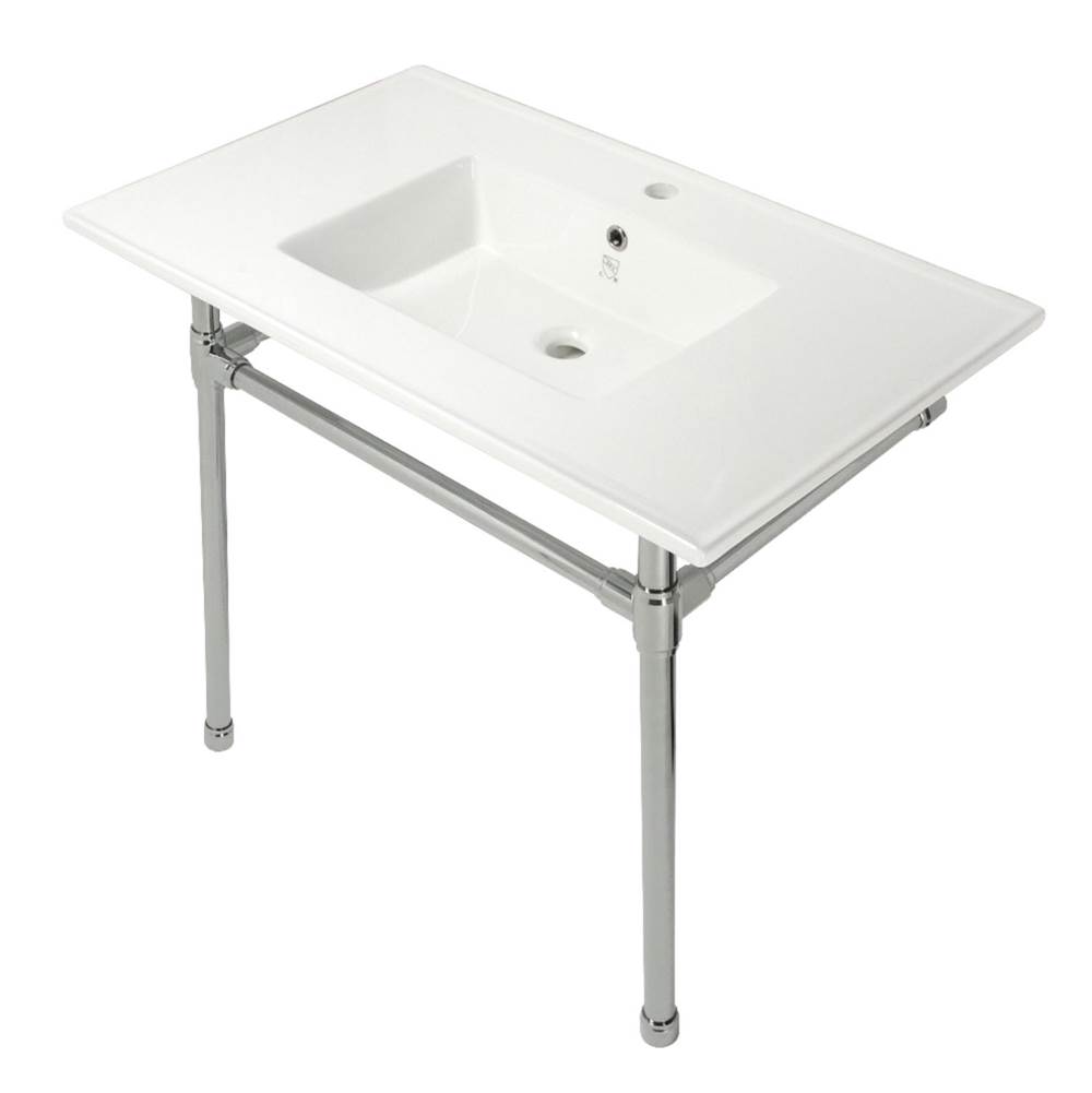 Kingston Brass Dreyfuss 37-Inch Console Sink with Stainless Steel Legs (Single Faucet Hole), White/Polished Nickel