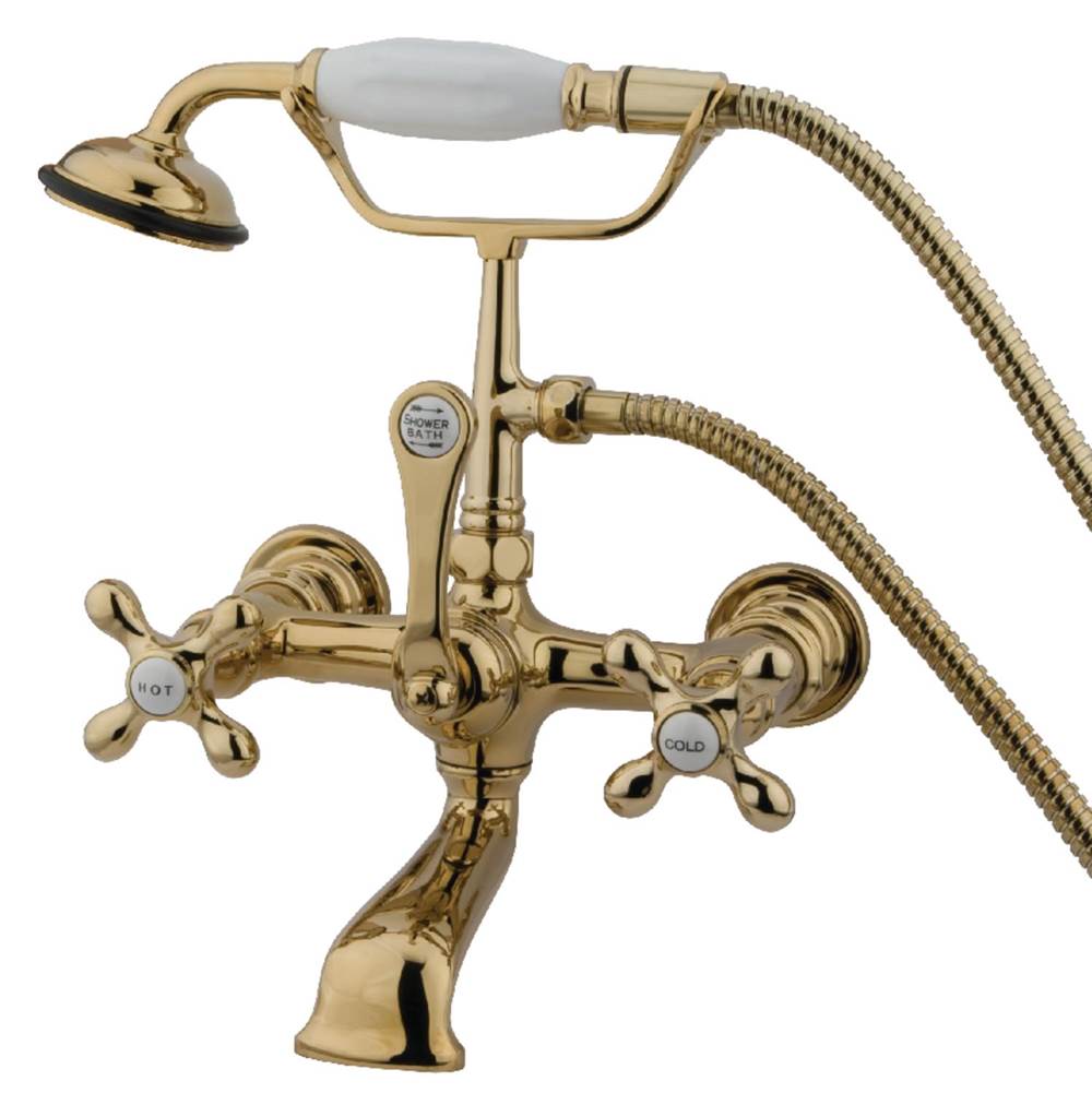 Kingston Brass Vintage 7-Inch Wall Mount Tub Faucet with Hand Shower, Polished Brass