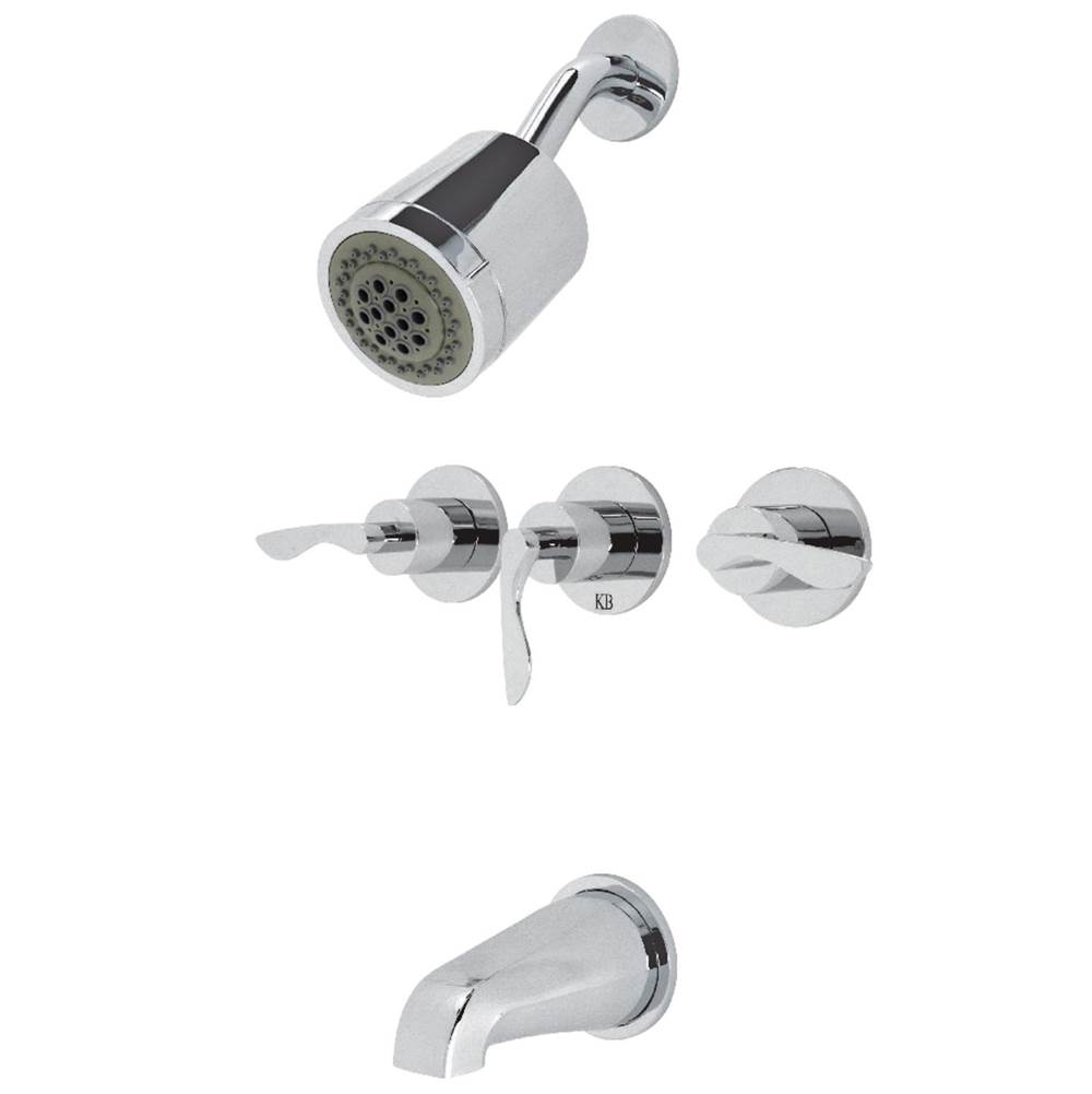 Kingston Brass Serena Three-Handle Tub and Shower Faucet, Polished Chrome