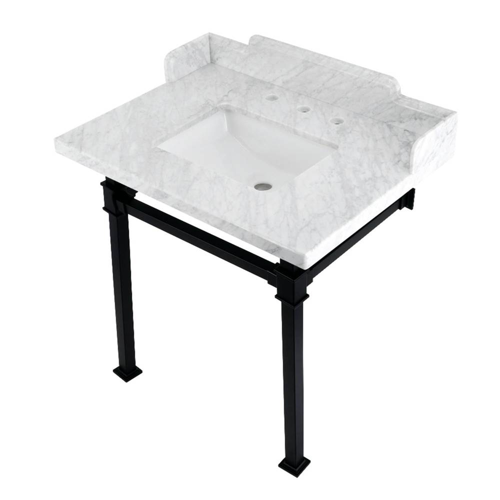 Kingston Brass Kingston Brass LMS30MSQ0 Viceroy 30'' Carrara Marble Console Sink with Stainless Steel Legs, Marble White/Matte Black