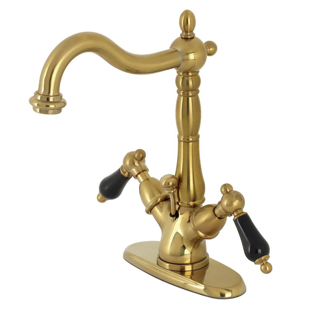 Kingston Brass Duchess Two-Handle Bathroom Faucet with Brass Pop-Up and Cover Plate, Brushed Brass