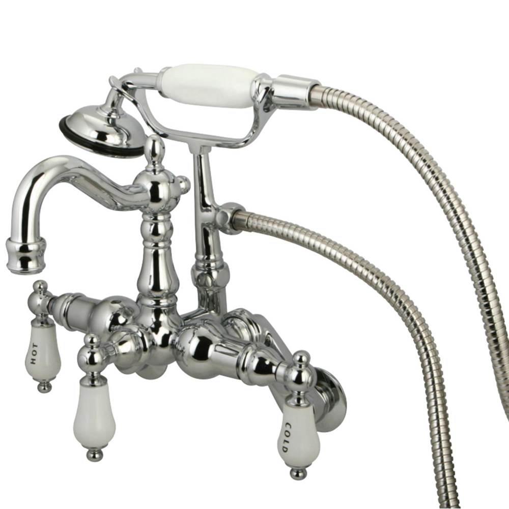 Kingston Brass Vintage Adjustable Center Wall Mount Tub Faucet with Hand Shower, Polished Chrome