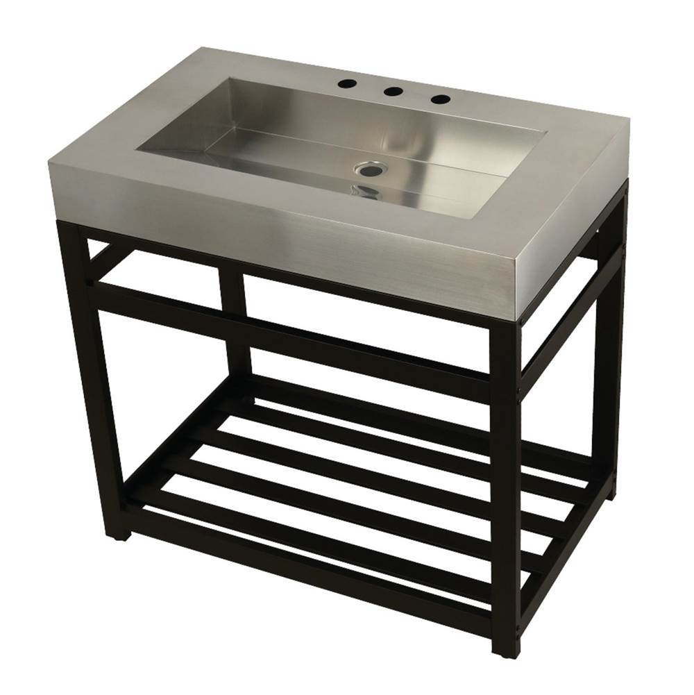 Kingston Brass Fauceture 37'' Stainless Steel Sink with Steel Console Sink Base, Brushed/Oil Rubbed Bronze