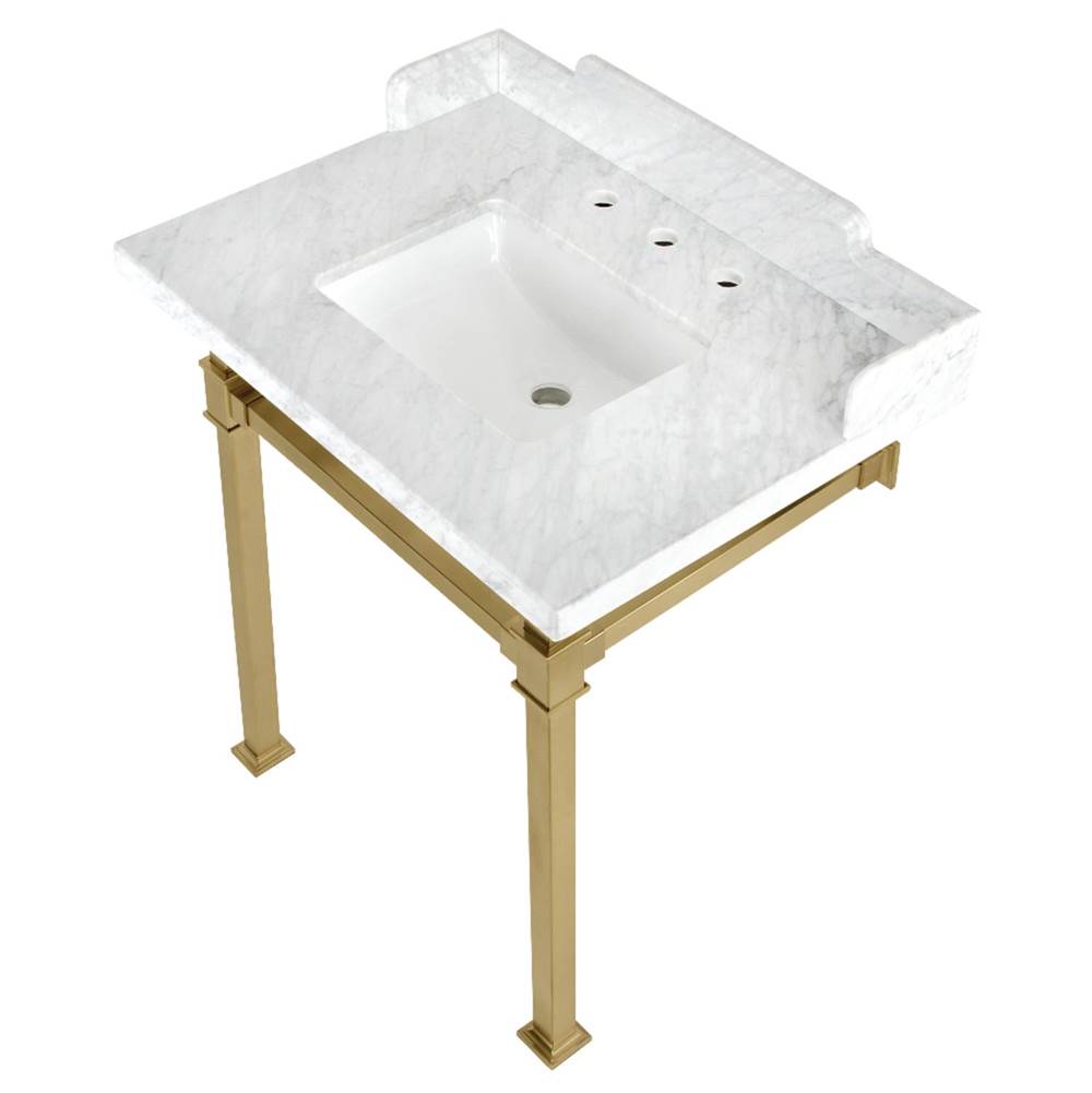 Kingston Brass Kingston Brass LMS30MSQ7 Viceroy 30'' Carrara Marble Console Sink with Stainless Steel Legs, Marble White/Brushed Brass