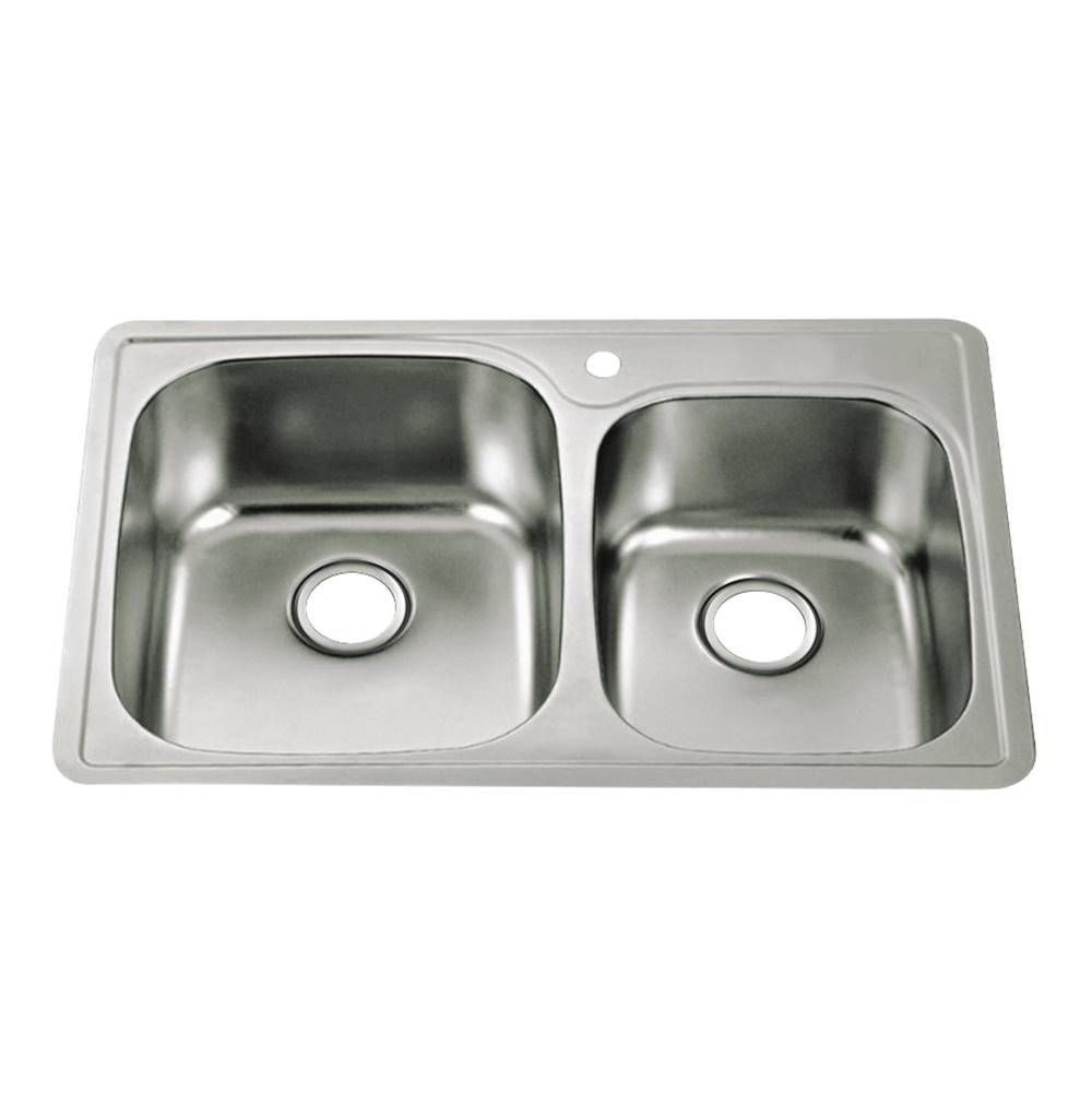 Kingston Brass Gourmetier 33''x22''x9'' Self-Rimming Double Bowl Kitchen Sink 1 Hole, Brushed