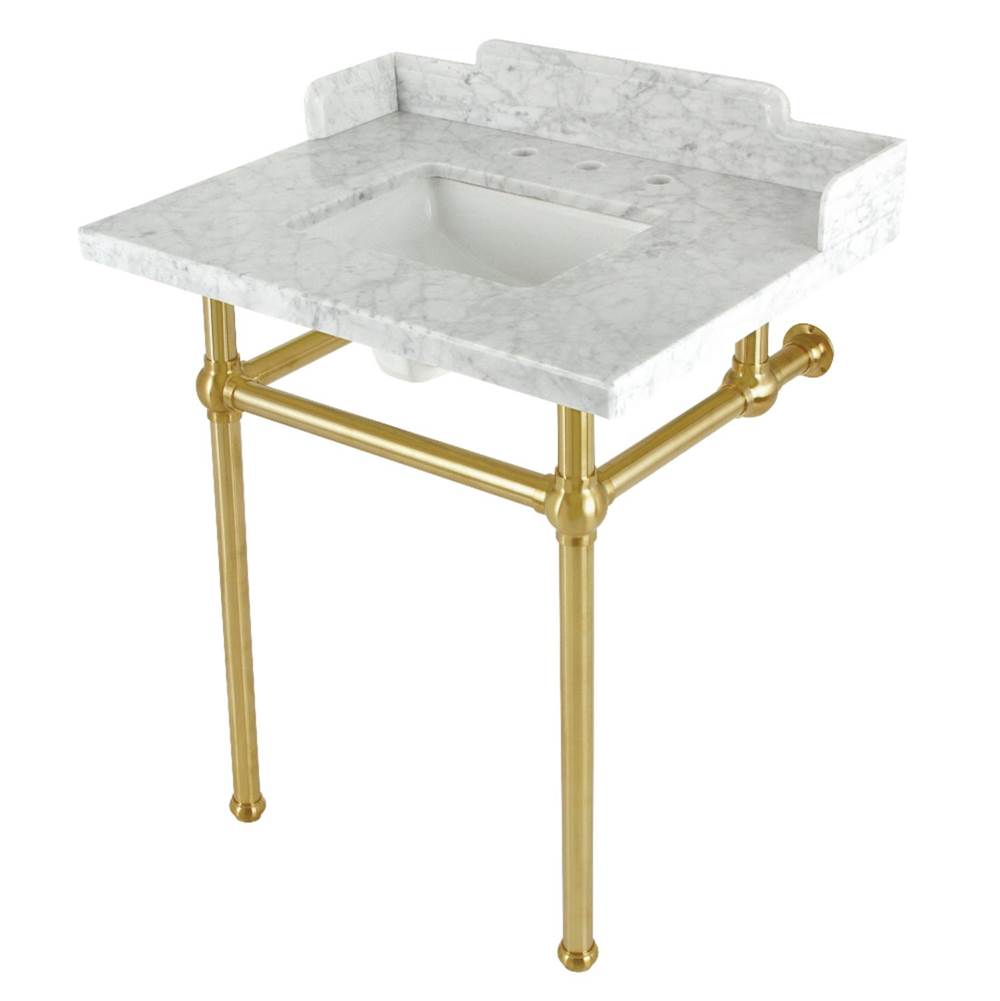Kingston Brass Kingston Brass LMS30MBSQ7 Pemberton 30'' Carrara Marble Console Sink with Brass Legs, Marble White/Brushed Brass