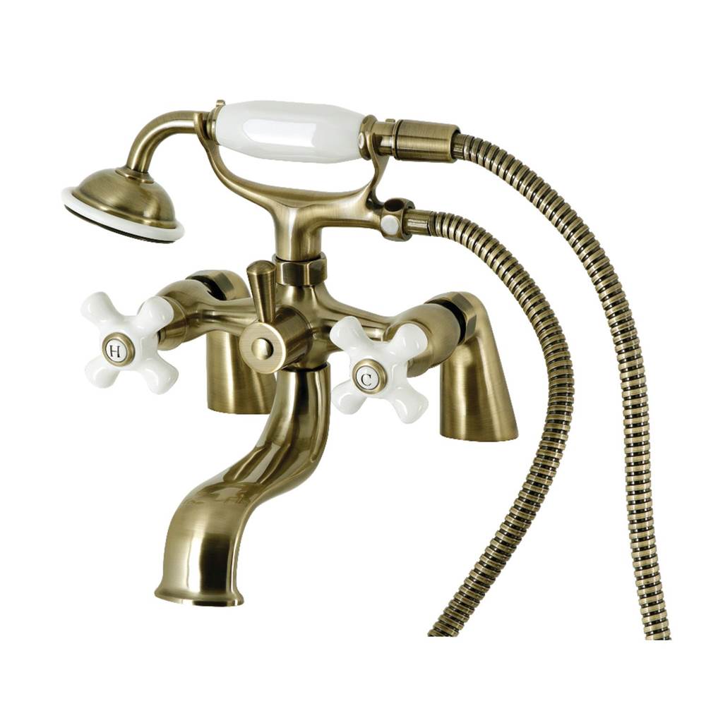 Kingston Brass Kingston Brass KS227PXAB Kingston Deck Mount Clawfoot Tub Faucet with Hand Shower, Antique Brass