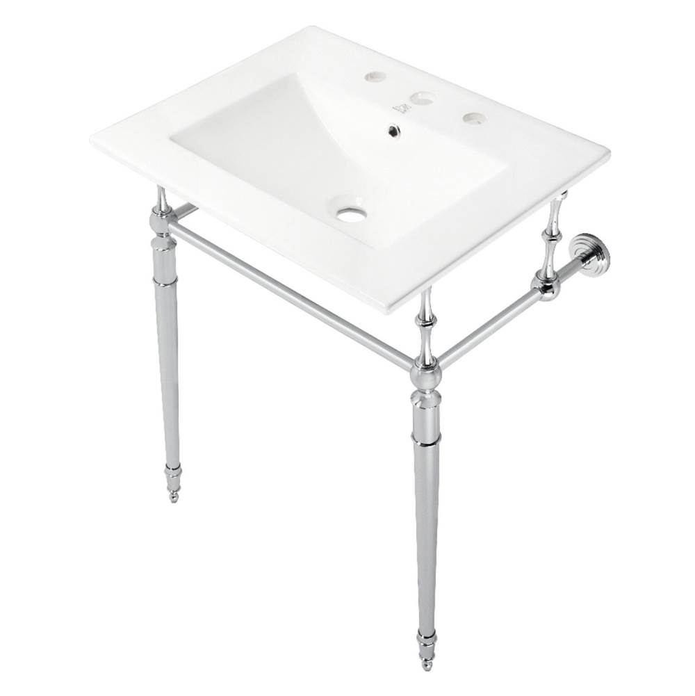 Kingston Brass Fauceture KVPB24187W8CP Edwardian 24'' Console Sink with Brass Legs (8-Inch, 3 Hole), White/Polished Chrome