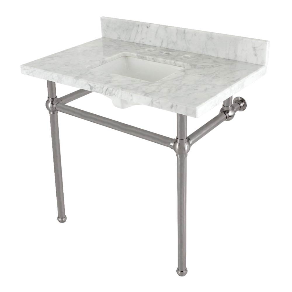 Kingston Brass Kingston Brass KVBH3622M8SQ8 Addington 36'' Console Sink with Brass Legs (8-Inch, 3 Hole), Marble White/Brushed Nickel