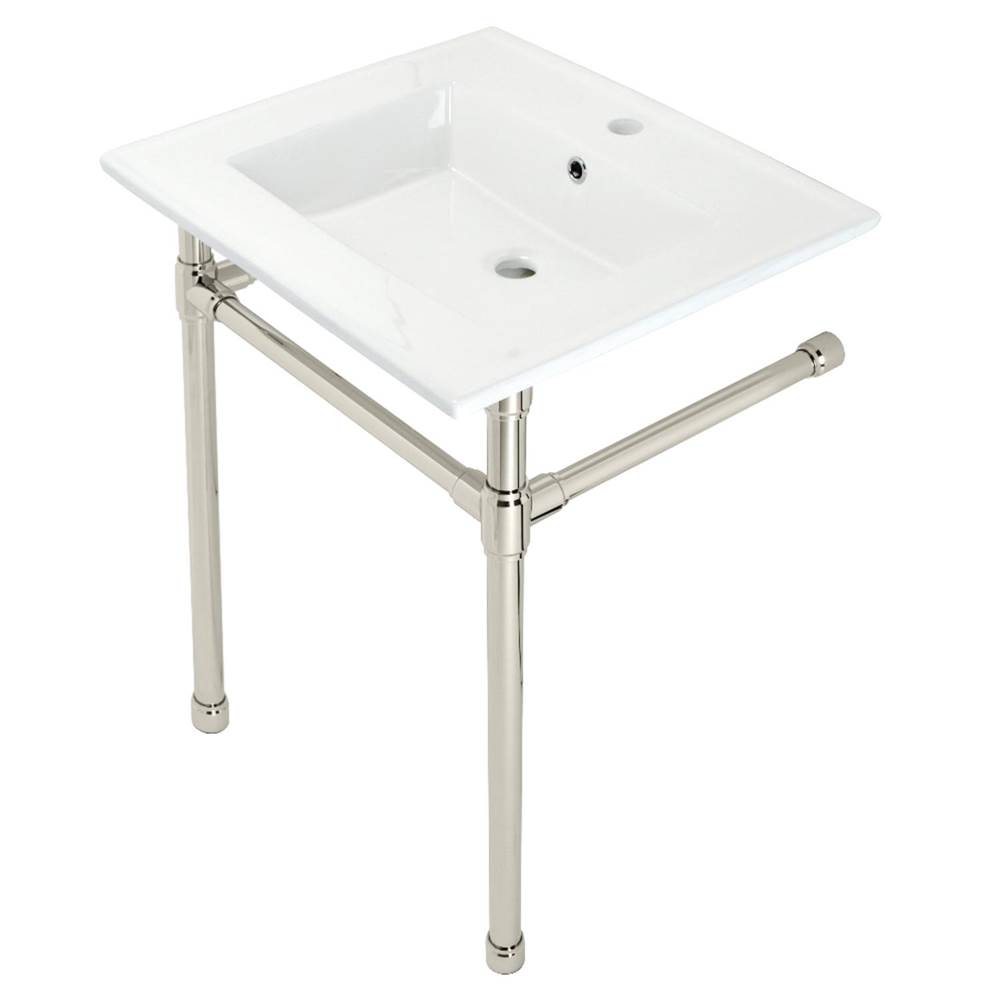 Kingston Brass Dreyfuss 25'' Console Sink with Stainless Steel Legs (Single Faucet Hole), White/Polished Nickel