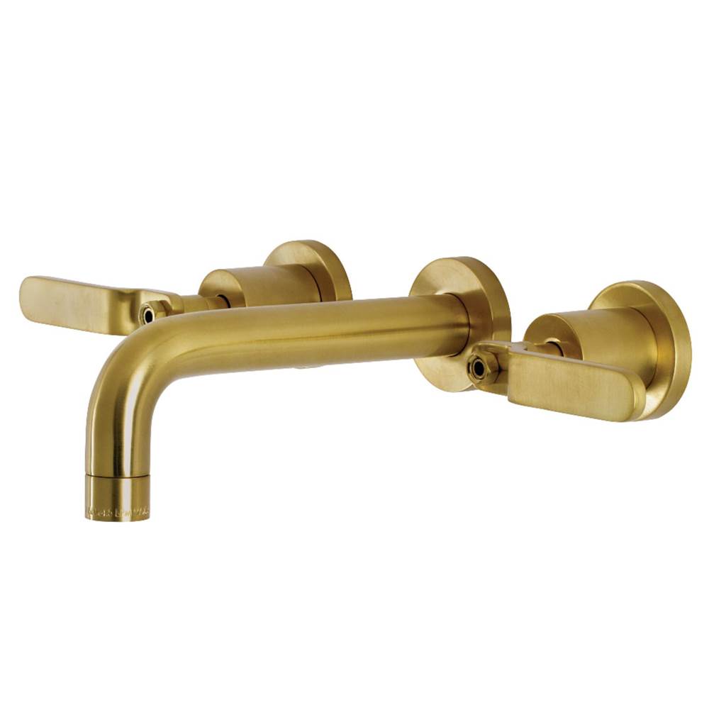 Kingston Brass Whitaker Two-Handle Wall Mount Bathroom Faucet, Brushed Brass