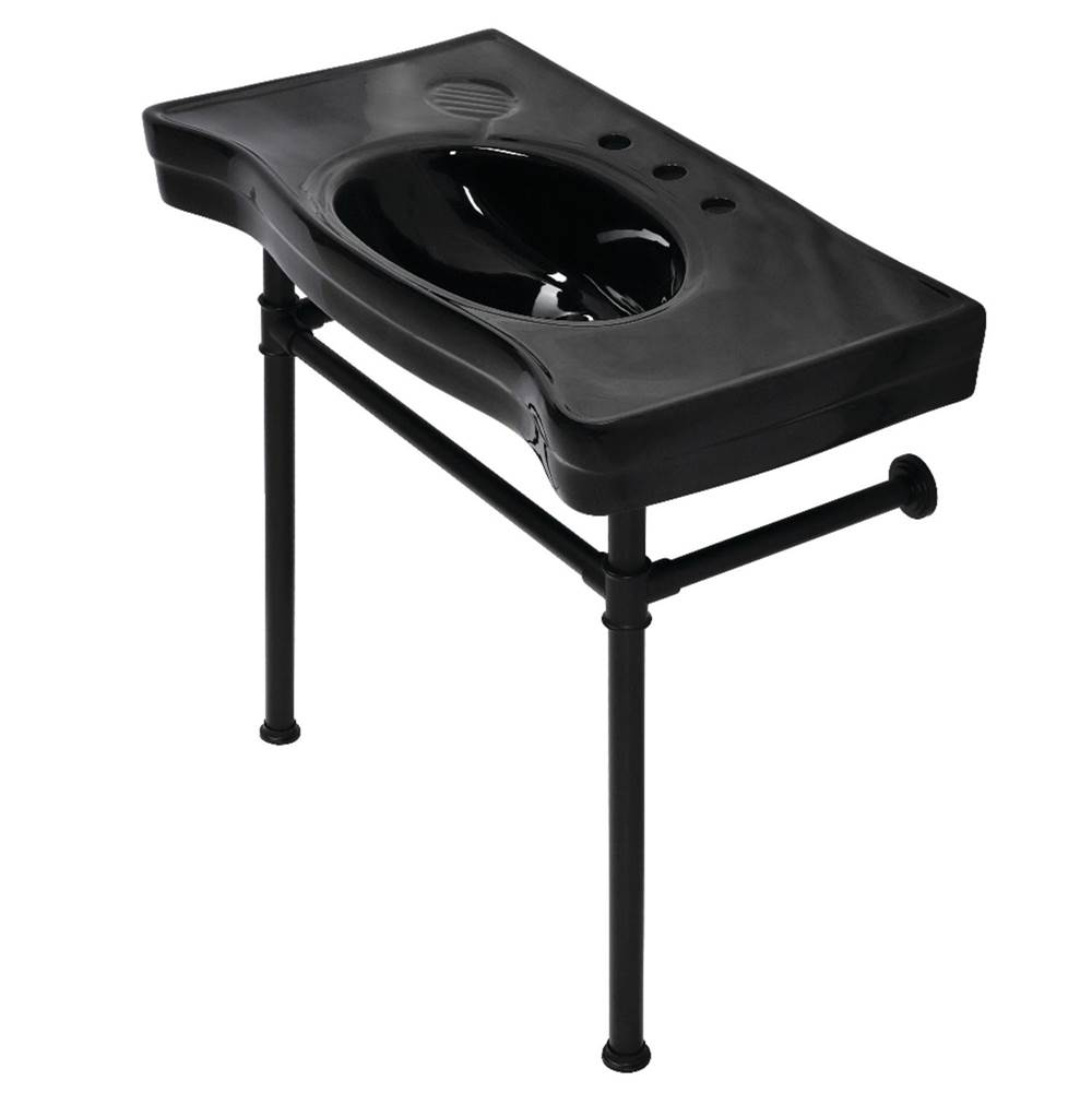 Kingston Brass Imperial Console Sink Basin with Stainless Steel Legs, Black/Matte Black