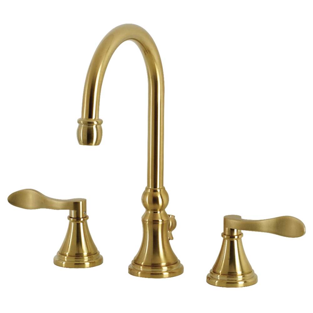 Kingston Brass NuFrench Widespread Bathroom Faucet with Brass Pop-Up, Brushed Brass