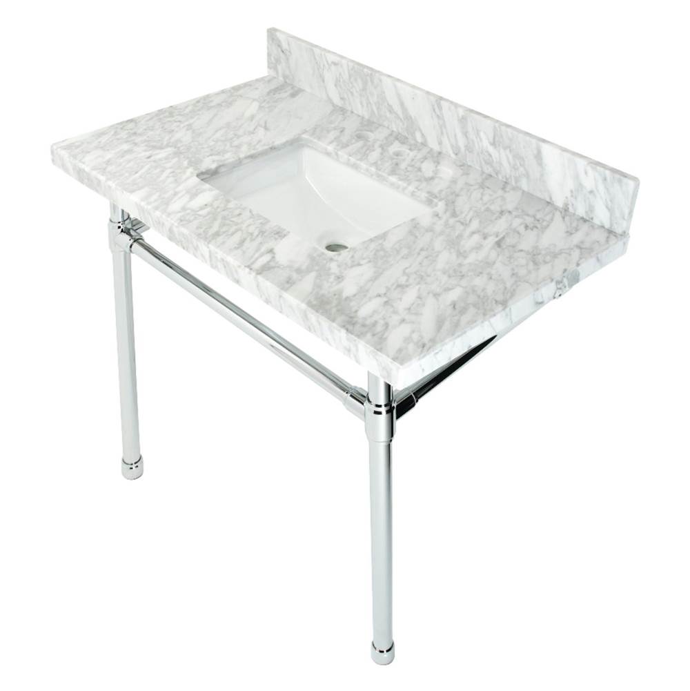 Kingston Brass Dreyfuss 36'' Carrara Marble Vanity Top with Stainless Steel Legs, Marble White/Polished Chrome