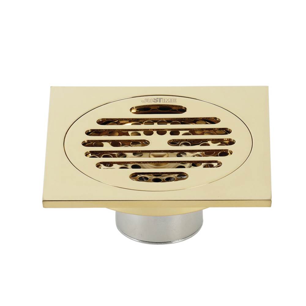 Kingston Brass Watercourse Symmetric 4'' Square Grid Shower Drain, Polished Brass