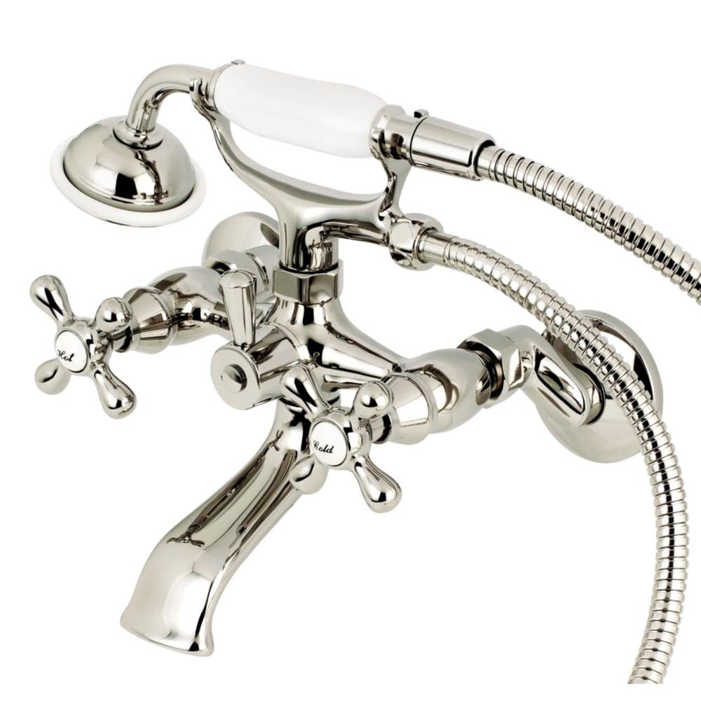 Kingston Brass Kingston Tub Wall Mount Clawfoot Tub Faucet with Hand Shower, Polished Nickel