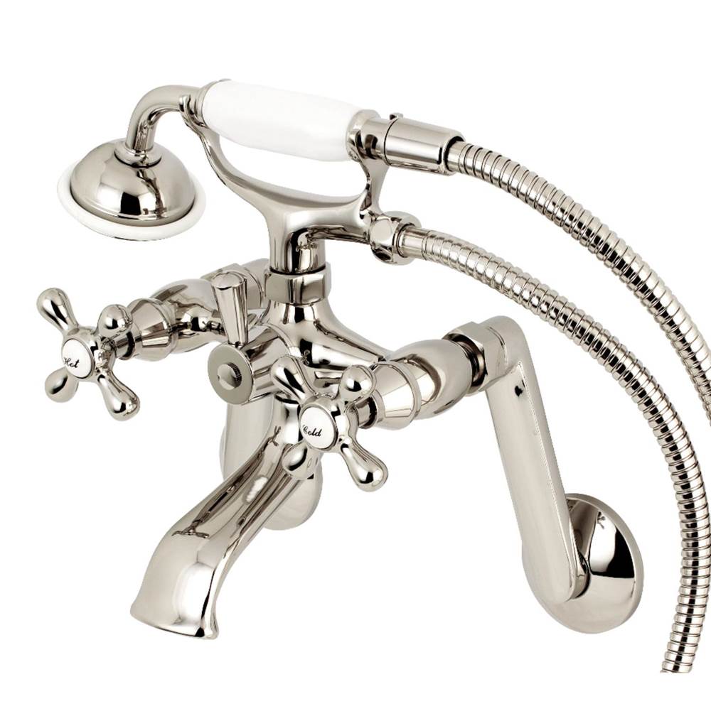 Kingston Brass Kingston Tub Wall Mount Clawfoot Tub Faucet with Hand Shower, Polished Nickel