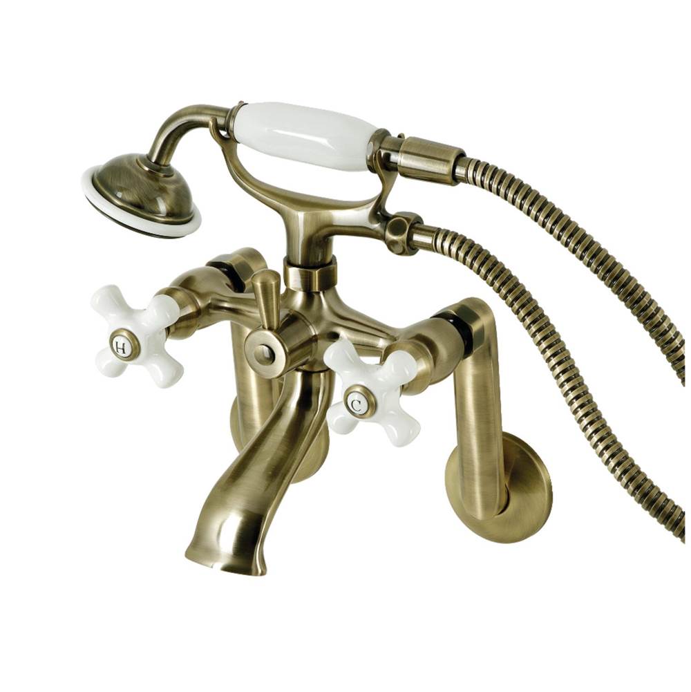 Kingston Brass Kingston Brass KS269PXAB Kingston Tub Wall Mount Clawfoot Tub Faucet with Hand Shower, Antique Brass