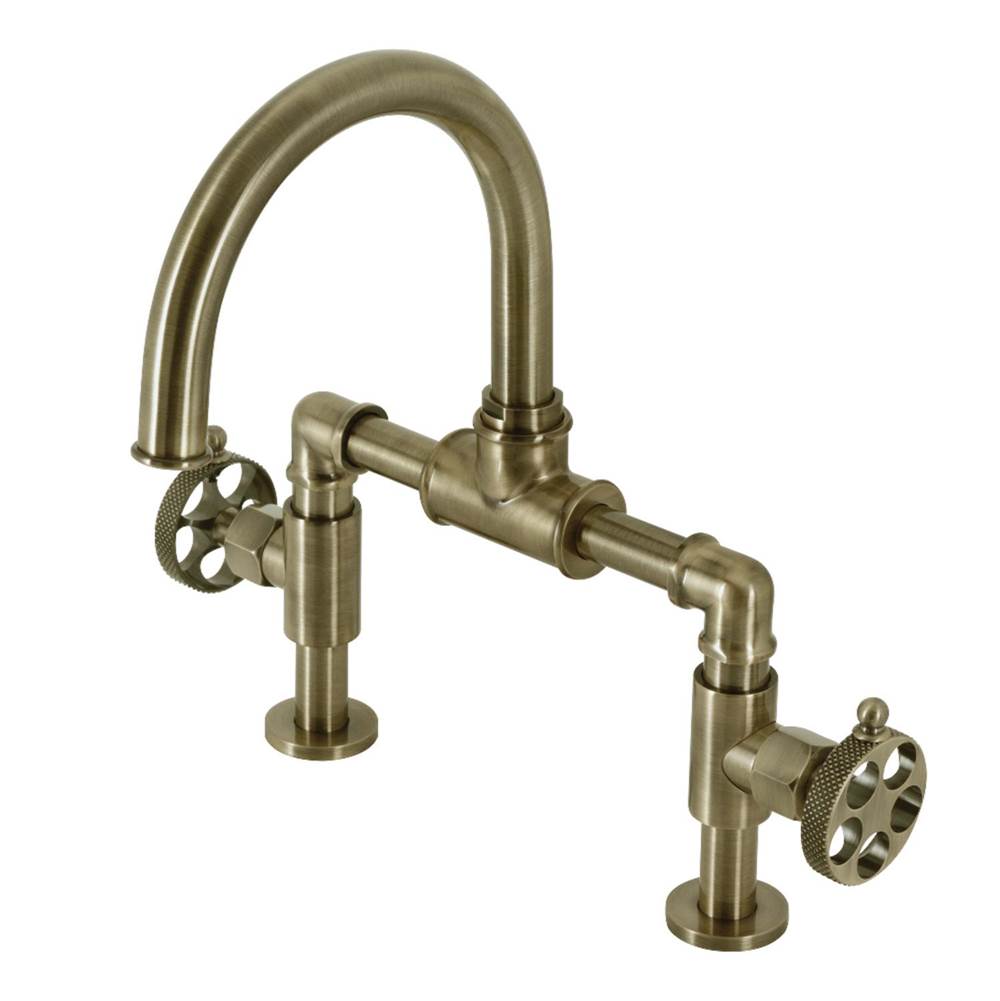 Kingston Brass Webb Bridge Bathroom Faucet with Push Pop-Up, Antique Brass