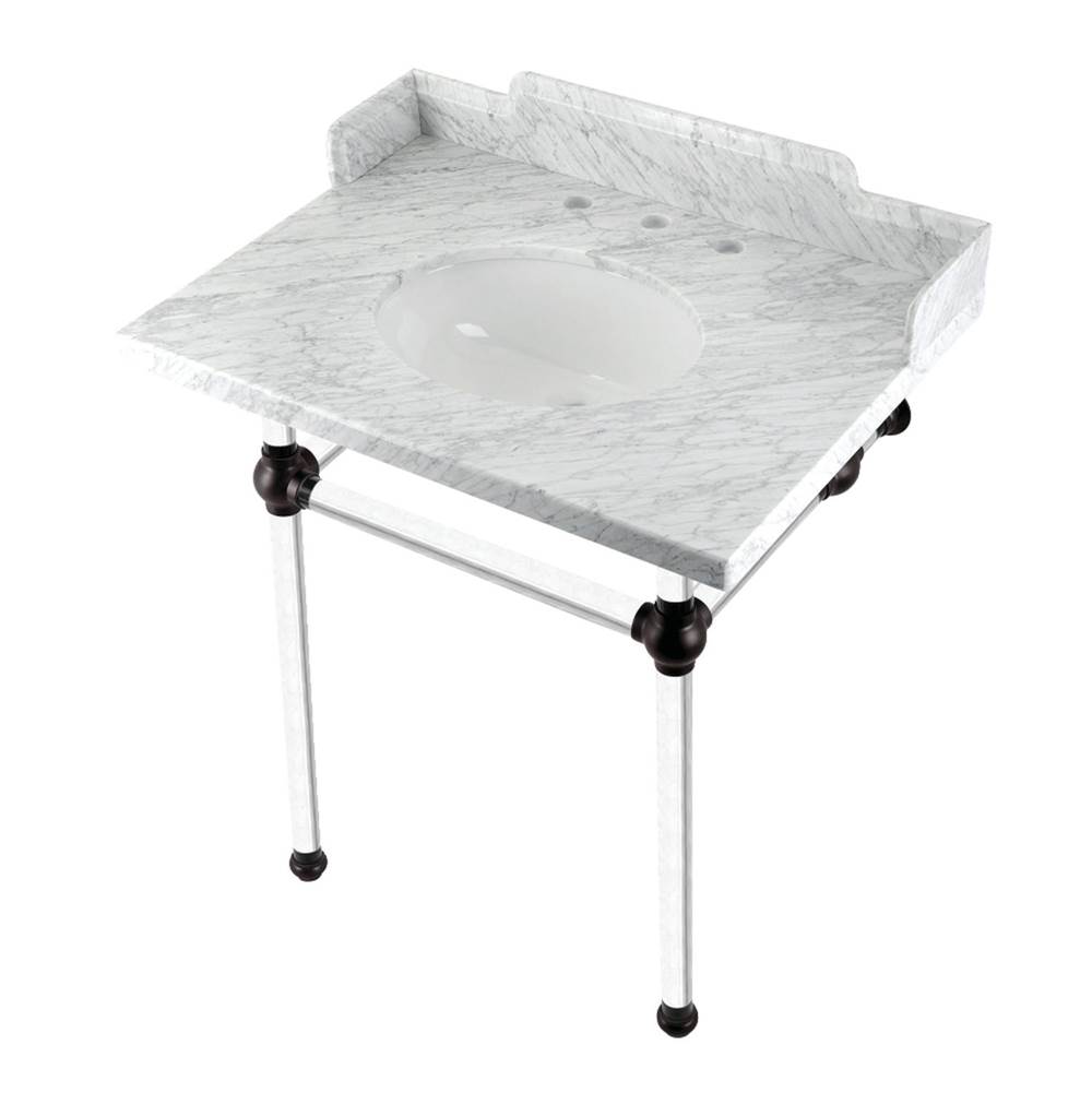 Kingston Brass Kingston Brass LMS30MA5 Pemberton 30'' Carrara Marble Console Sink with Acrylic Legs, Marble White/Oil Rubbed Bronze