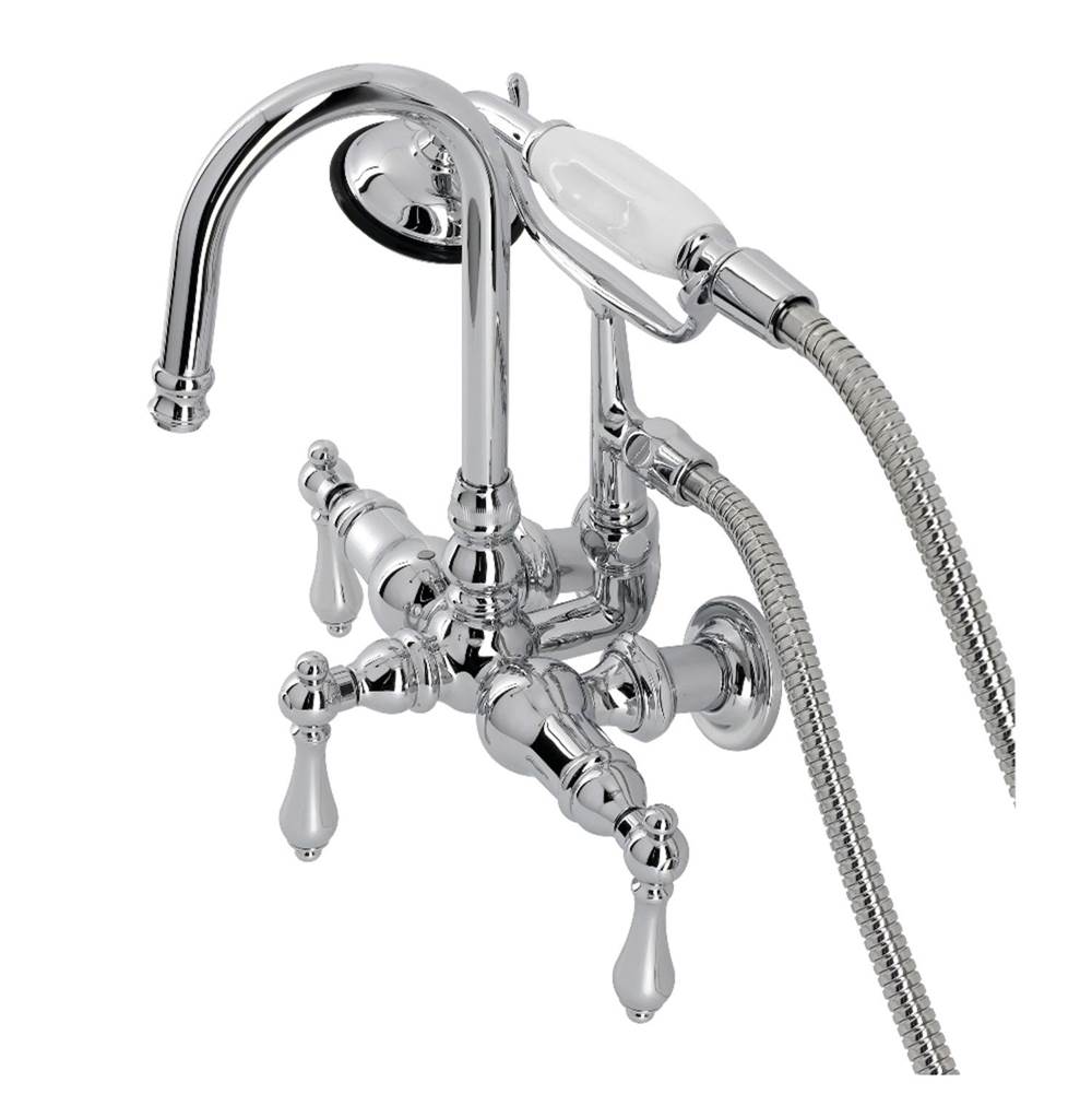 Kingston Brass Vintage 3-3/8'' Tub Wall Mount Clawfoot Tub Faucet with Hand Shower, Polished Chrome