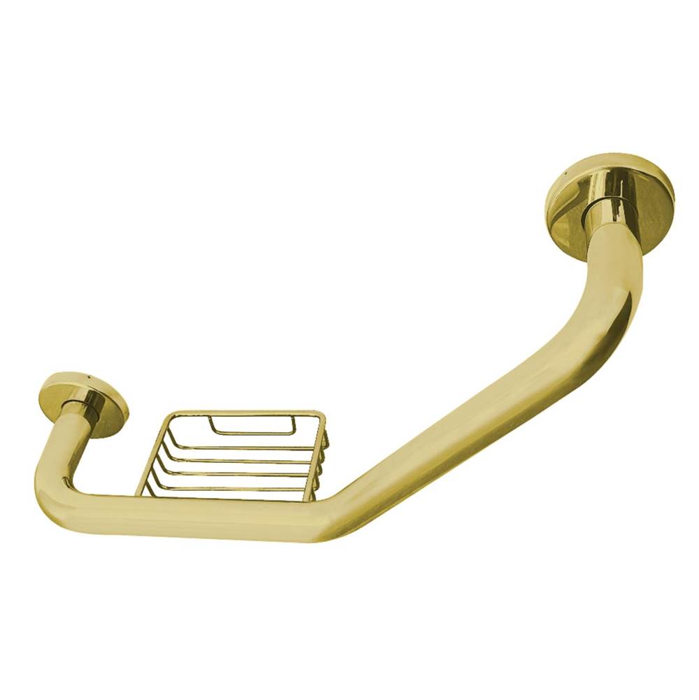 Kingston Brass Meridian 10'' x 12'' Angled Grab Bar with Soap Holder, Polished Brass