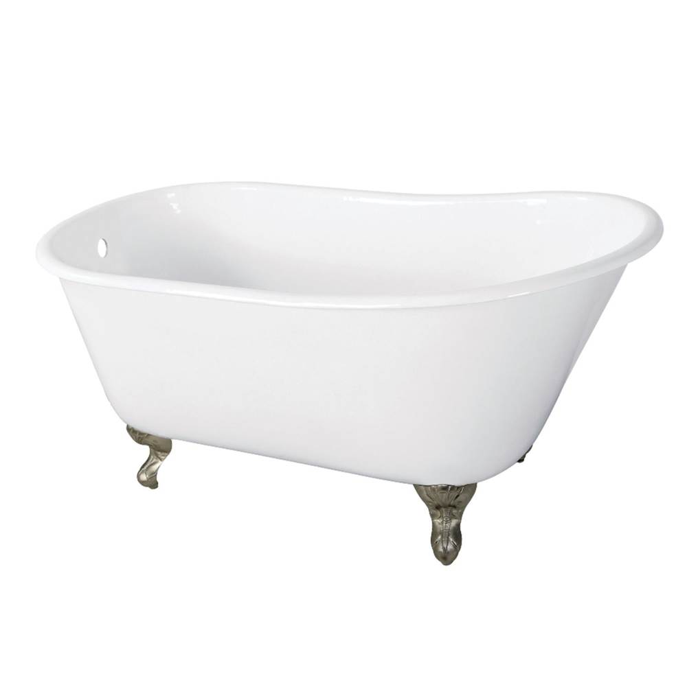 Kingston Brass Aqua Eden 57-Inch Cast Iron Slipper Clawfoot Tub without Faucet Drillings, White/Brushed Nickel