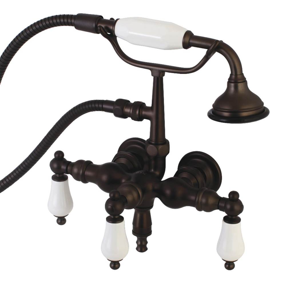 Kingston Brass Aqua Vintage Vintage 3-3/8 Inch Wall Mount Tub Faucet with Hand Shower, Oil Rubbed Bronze