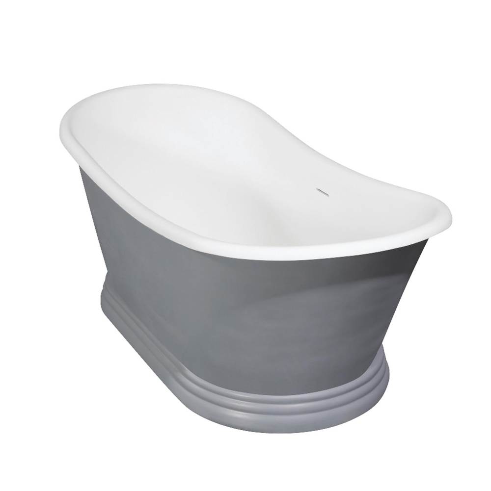 Kingston Brass Aqua Eden Arcticstone 67'' Double Slipper Solid Surface Pedestal Tub with Drain, Glossy White/Matte Gray