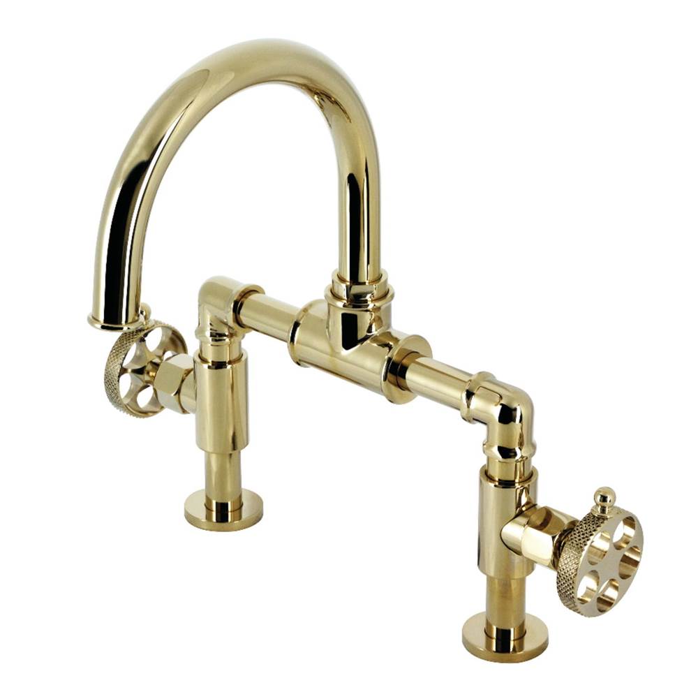 Kingston Brass Webb Bridge Bathroom Faucet with Push Pop-Up, Polished Brass