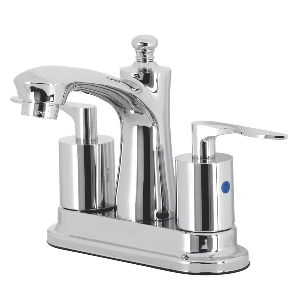Kingston Brass Two-Handle 3-Hole Deck Mount 4'' Centerset Bathroom Faucet with Retail Pop-Up in Polished Chrome
