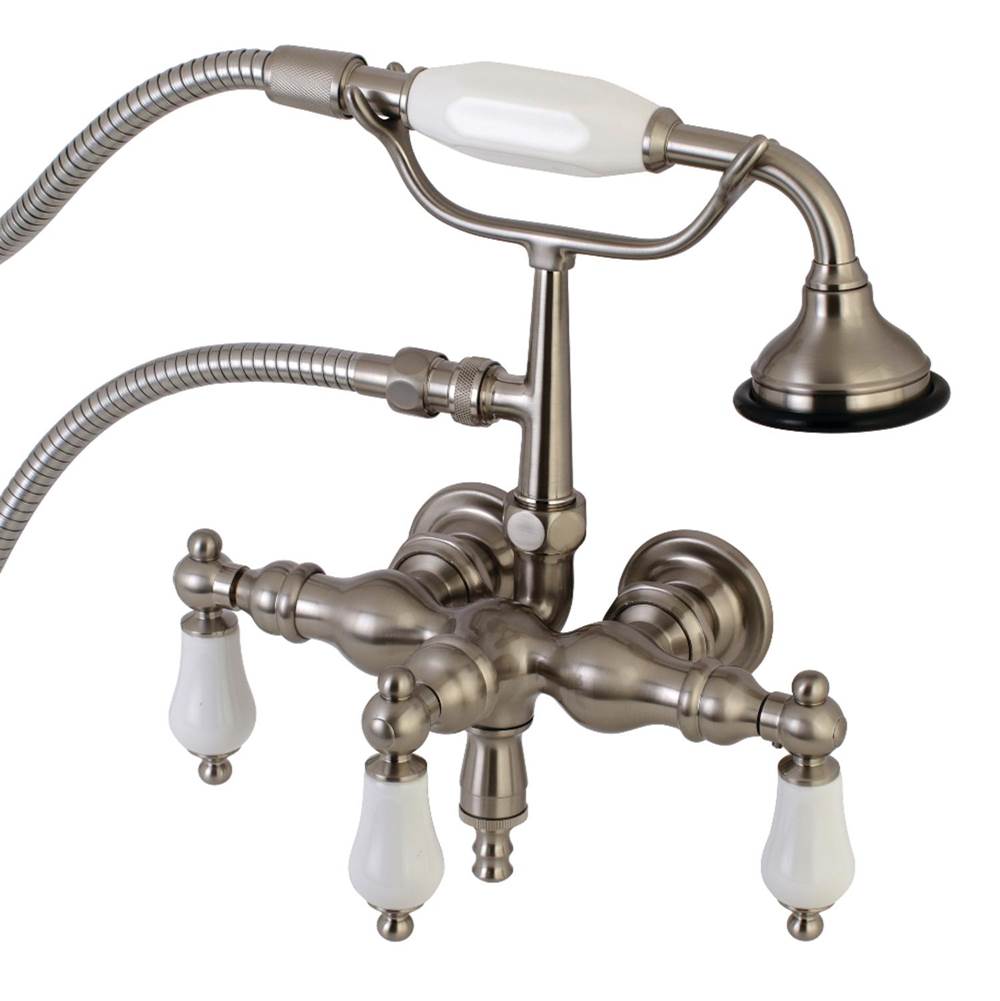 Kingston Brass Aqua Vintage Vintage 3-3/8 Inch Wall Mount Tub Faucet with Hand Shower, Brushed Nickel