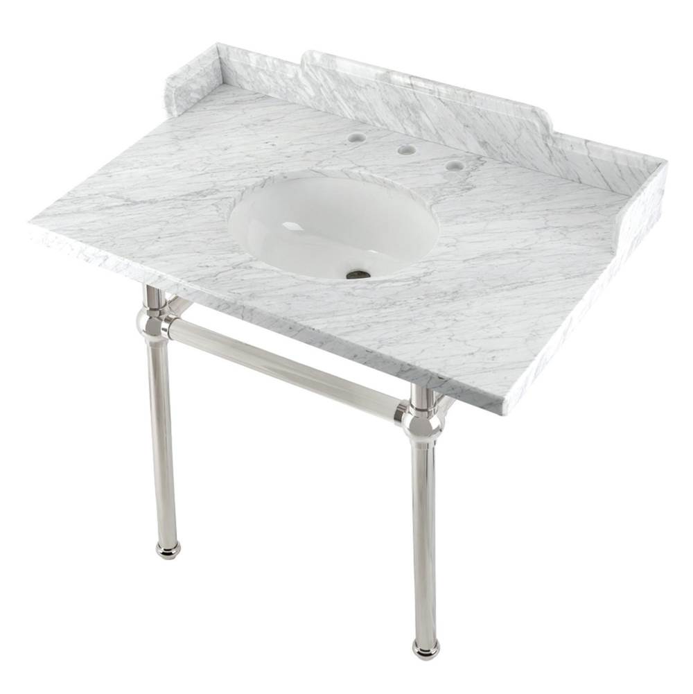 Kingston Brass Kingston Brass LMS3630MB6 Pemberton 36'' Carrara Marble Console Sink with Brass Legs, Marble White/Polished Nickel