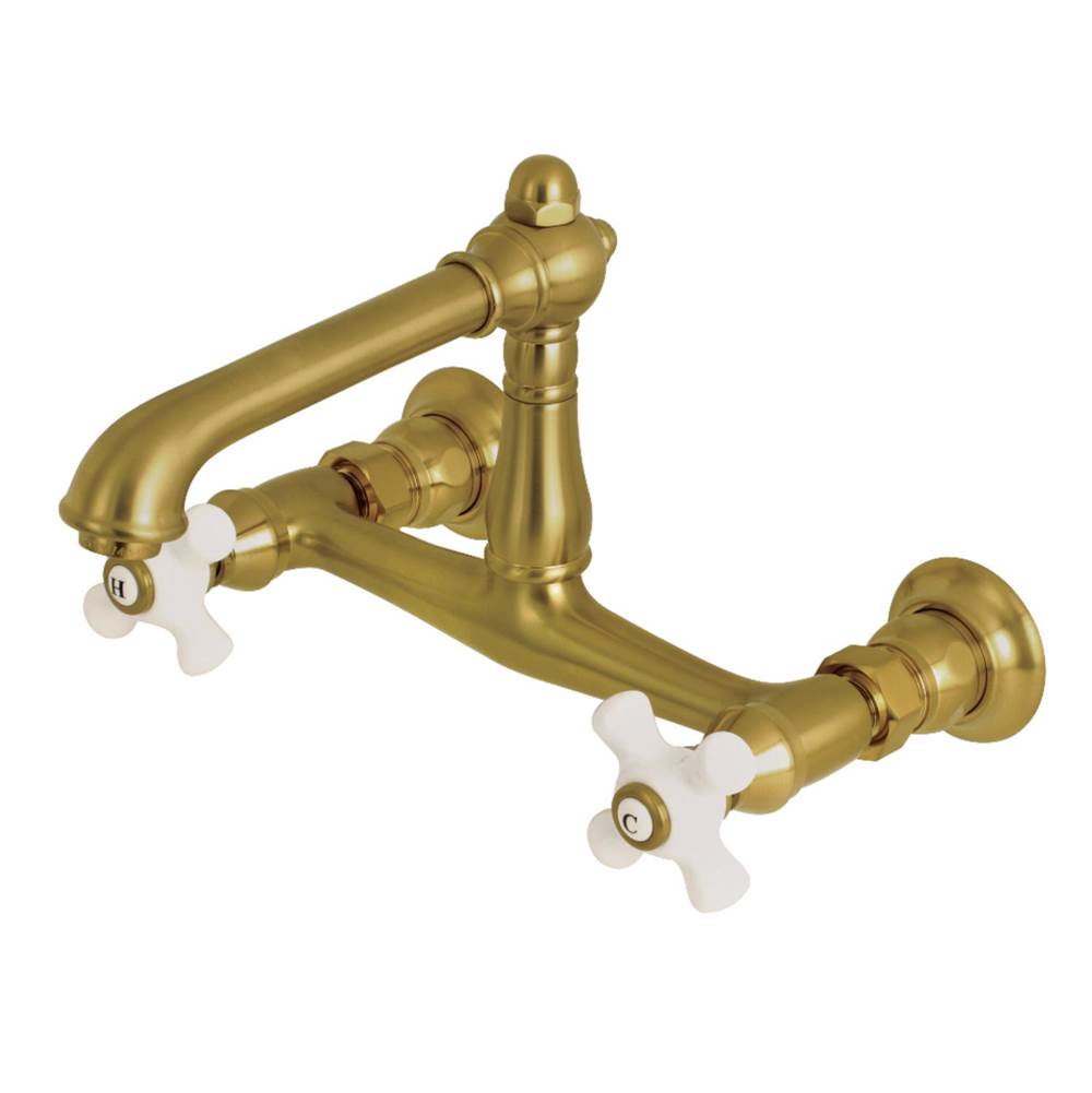 Kingston Brass Wall Mount Bathroom Faucet, Brushed Brass