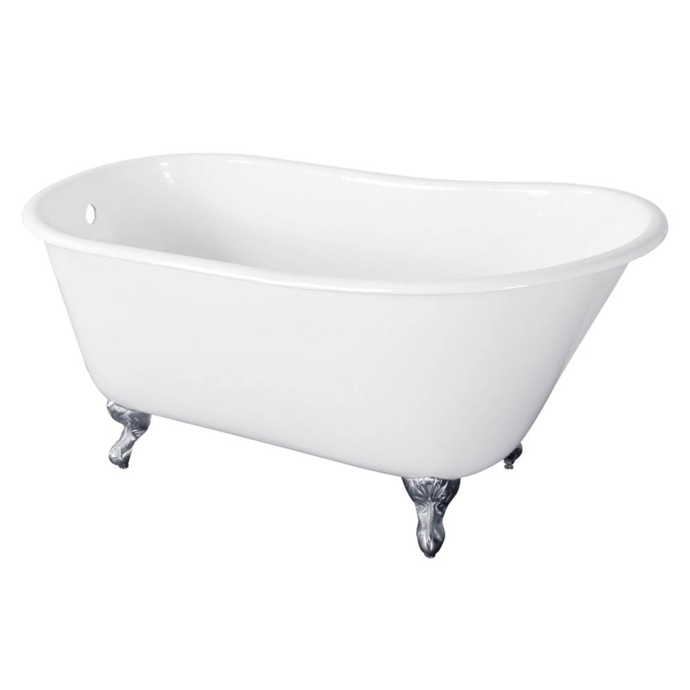 Kingston Brass Aqua Eden 57-Inch Cast Iron Slipper Clawfoot Tub without Faucet Drillings, White/Polished Chrome