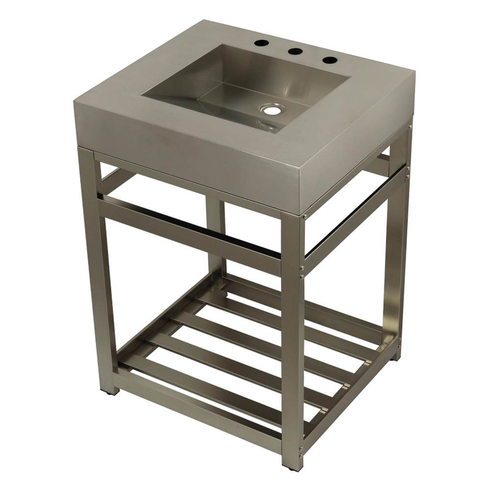 Kingston Brass Fauceture 25'' Stainless Steel Sink with Steel Console Sink Base, Brushed/Brushed Nickel