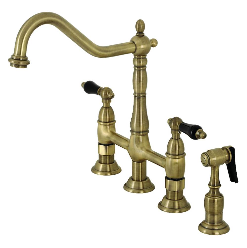 Kingston Brass Duchess Bridge Kitchen Faucet with Brass Sprayer, Antique Brass