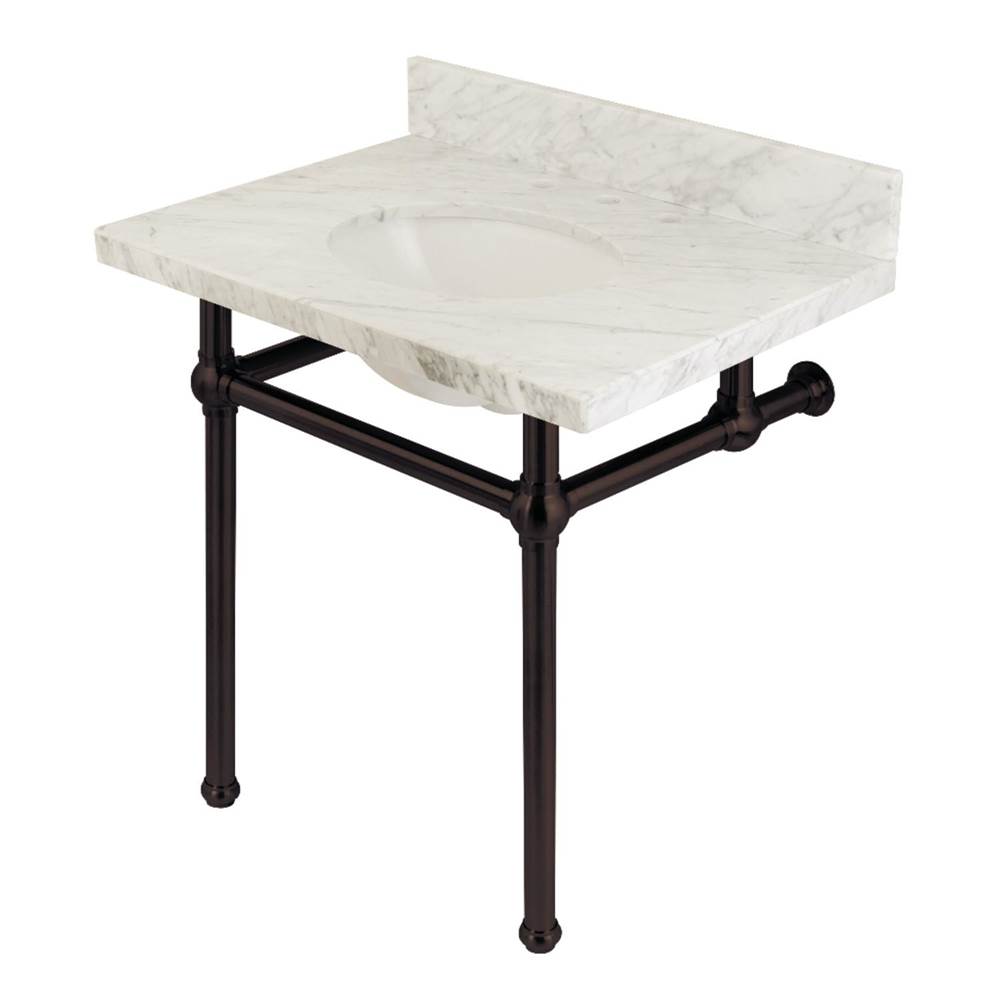 Kingston Brass Templeton 30'' x 22'' Carrara Marble Vanity Top with Brass Console Legs, Carrara Marble/Oil Rubbed Bronze