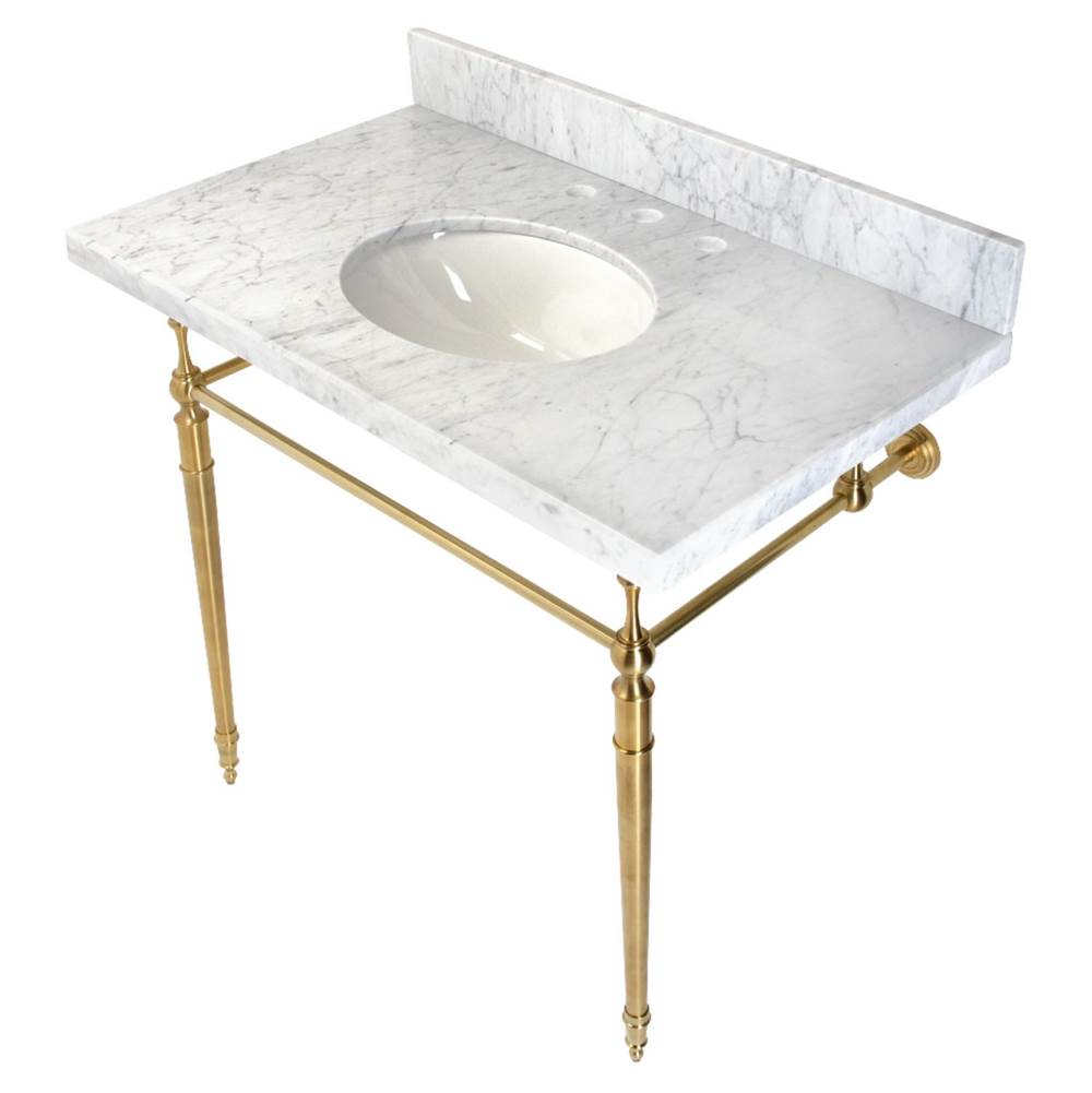 Kingston Brass Edwardian 36'' Console Sink with Brass Legs (8-Inch, 3 Hole), Marble White/Brushed Brass