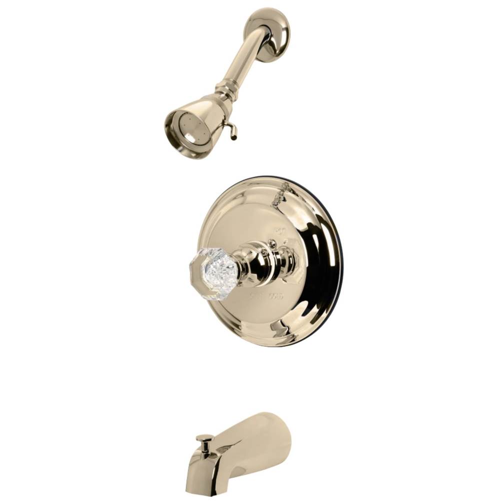Kingston Brass Celebrity Tub and Shower Faucet with Single Crystal Octagonal Knob Handle, Polished Brass