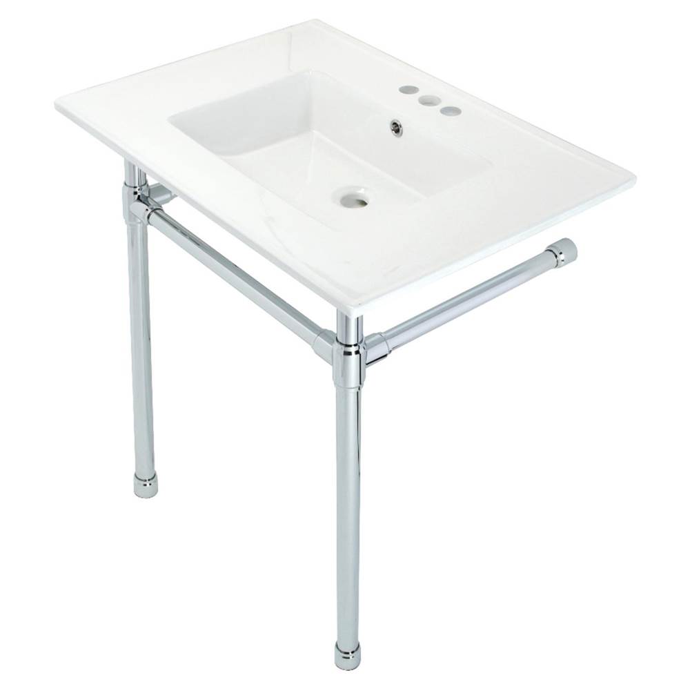 Kingston Brass Dreyfuss 31'' Console Sink with Stainless Steel Legs (4-Inch, 3 Hole), White/Polished Chrome